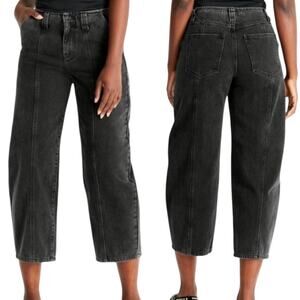 NEW FUTURE COLLECTIVE Black Denim Barrel Jeans Size 10 Cropped Boho Grunge